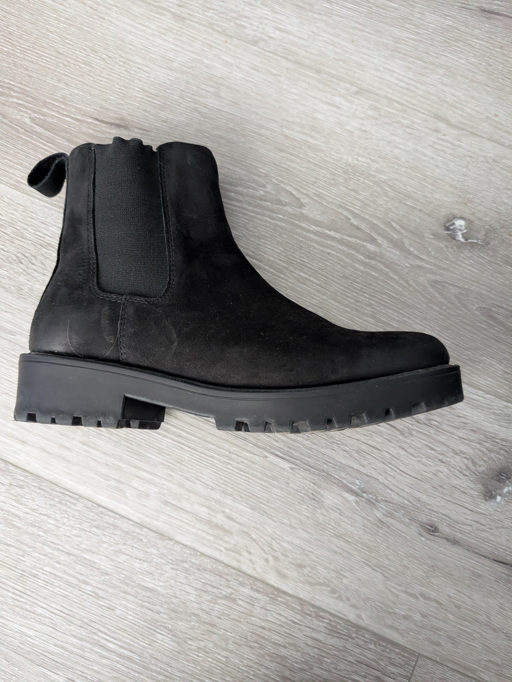 Women's Black Suede Chelsea Lug Ankle Boot